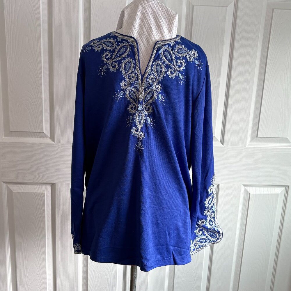 Bob Mackie - Blue Embroidered Tunic - Size Large